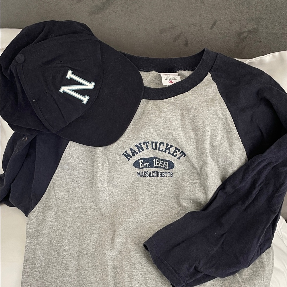 Nantucket Raglan Long Sleeve Tee + Super Bowl Nantucket Baseball Hat